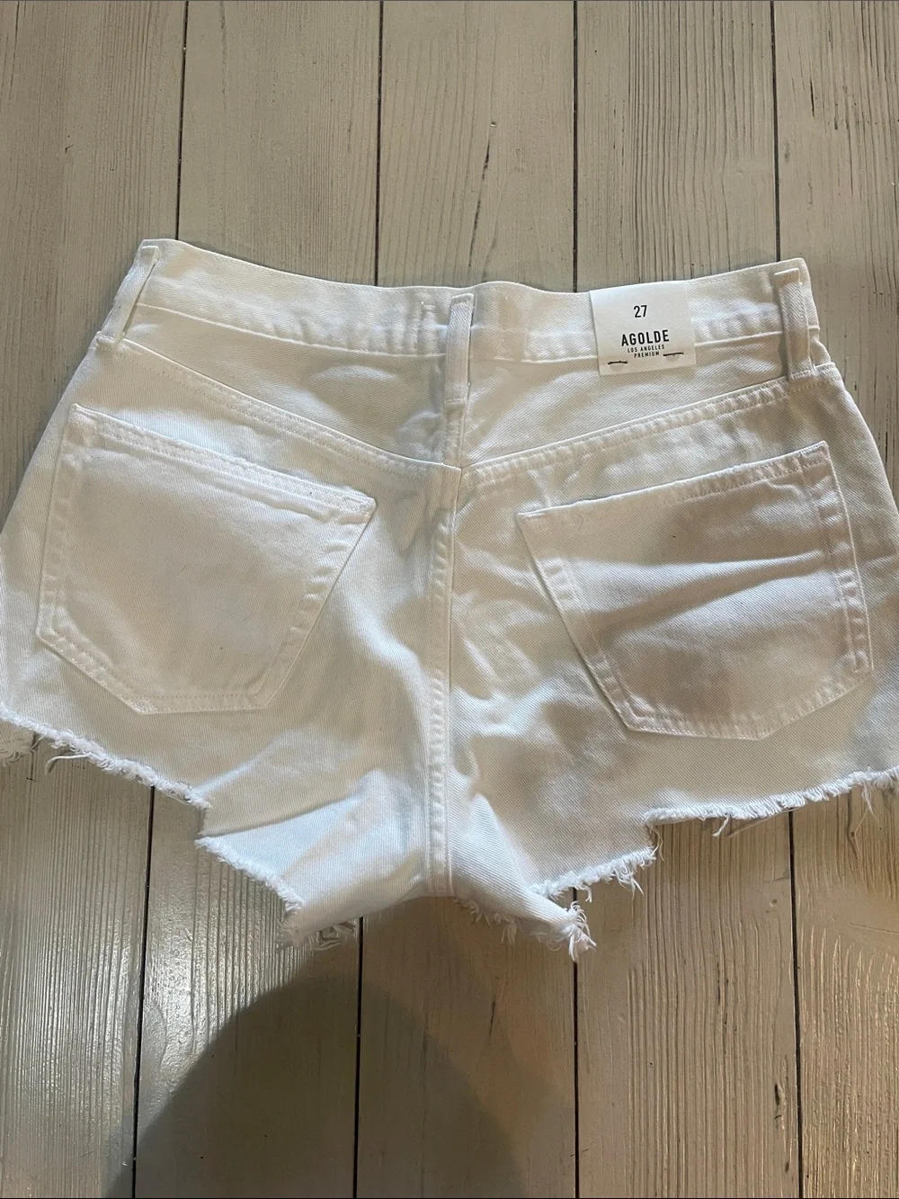 AGOLDE White Distressed Cutoff Denim Shorts